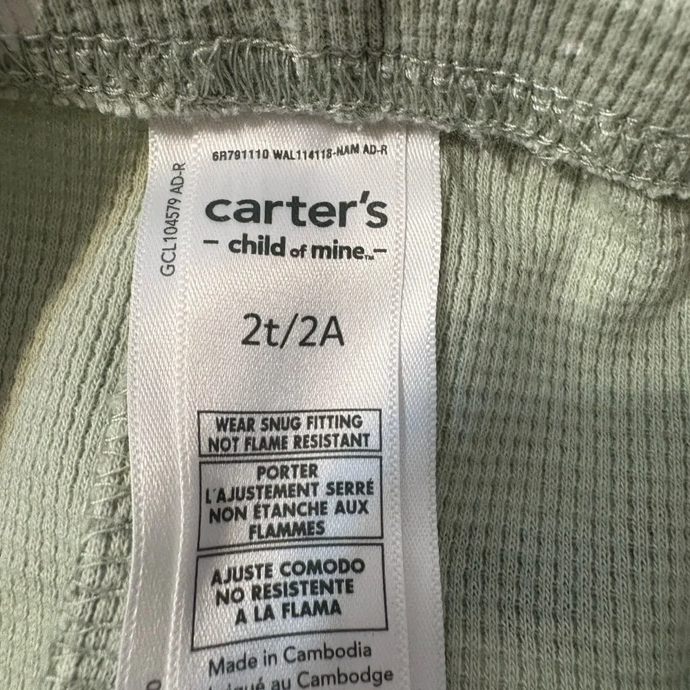 Carter's Christmas Pajamas Child of Mine Boys 2T Holiday Set 2 PC sage‎ green